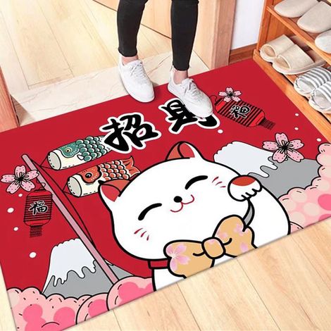 [Tapis de Porte] modèle Chat Fortune Rouge [Crystal Velvet] 40x60cm (1/5)