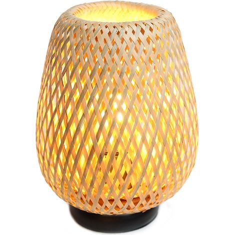 Lampe de table en osier et bambou, E27, avec interrupteur câble