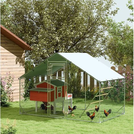 Hühnerauslauf 300 x 200 x 195 cm aus silbernem Stahl, UV-Schutz, für den Garten – MEUBLIV (1/5)