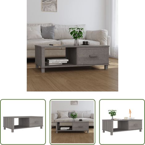 Wohnzimmer Tisch - Couchtisch HAMAR Hellgrau 100x55x35 cm Massivholz Kiefer (1/5)