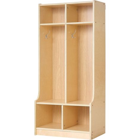 Mophorn Armario de Abrigos para Niños con 2 Secciones, Organizador de Madera con 4 Ganchos y 4 Cubículos de Almacenamiento, Ideal para Hogar, Guardería, Escuela y Preescolar, 114,7 x 31,7 x 90,8 cm (1/5)