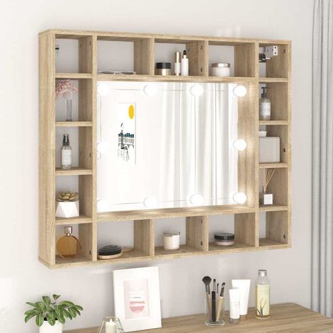 vidaXL Mueble con espejo y LED color roble Sonoma 91x15x76,5 cm (1/5)