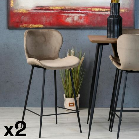 Chaise de bar en velours gris style moderne (lot de 2) MELBOURNE (1/5)