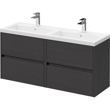 Montego Graphite Grey 1200mm Wall Mounted Vanity Unit with Polymarble Double Basin and 4 Drawers (1/5)