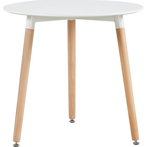 Runder Esstisch 80x80cm Weiß mit 3 Buchenholzbeinen, modern (1/5)