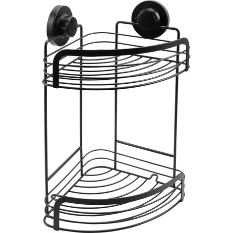 Panier d'angle 3 en 1 - Deux paniers Extra Hauts - pour Montage en Coin - 3 Options de Fixation différentes avec Ventouse, Patin adhésif et perçage - Noir - Étagère de Douche - T3402711 (1/5)