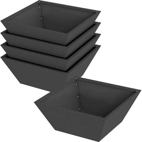 Lot de 5 cache-pots trapézoïdaux modernes 40 x 40 x 15 cm pour jardin terrasse en acier noir