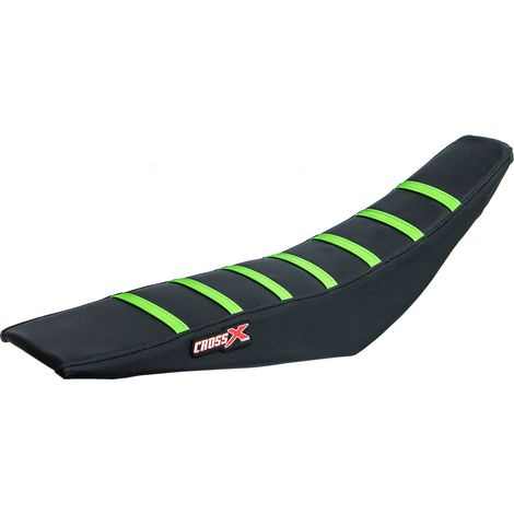 HOUSSE DE SELLE compatible avec les motos de marque Kawasaki KFX 250/450 2021 - 2023 - TOP BLACK- SIDE BLACK-STRIPES GREEN