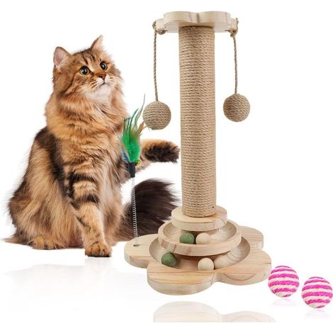 Griffoir pour Chat, 40cm Griffoir pour Chat avec Balle et Plume Suspendues, 5 in 1 Griffoir pour Chat Arbre Jouet avec Corde en Sisal, pour Chats d'Intérieur et Chatons (1/5)
