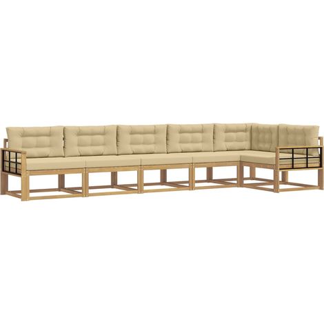 Outdoor-Sofagarnitur 4 stk. 6-Sitzer Weiß und Beige Polyester vidaXL (1/5)