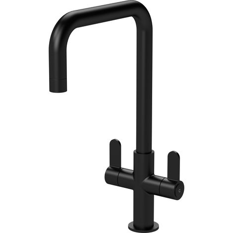 Nuie Kosi Mono Kitchen Sink Mixer Tap Dual Lever Handle - Matt Black (1/2)