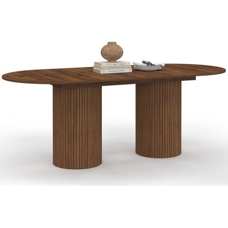 Idmarket – Table à manger extensible ovale 6-10 personnes – Pieds cylindriques – Bois effet noyer – Longueur 160-200 cm – Design moderne (1/5)