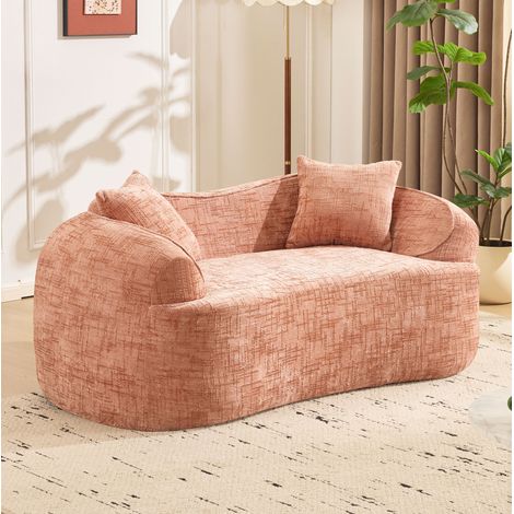 Sofá 2 plazas redondeado 170x87x65 cm en tejido rosa, sin montaje – MEUBLIV (1/5)