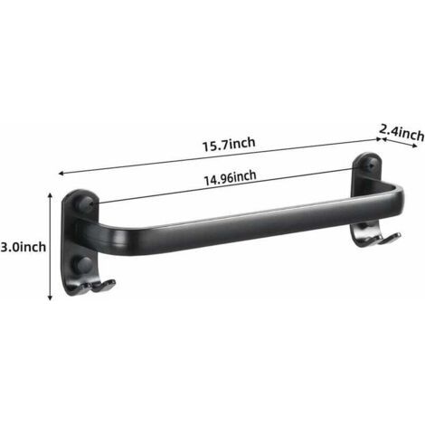 Barre porte-serviettes pour salle de bain - Support mural pour torchons de cuisine - Noir - 40 cm (1/4)