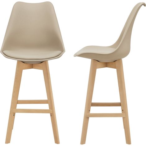 Set di 2 sgabelli da bar seduta con schienale e poggiapiedi imbottito 105 cm beige 030002776