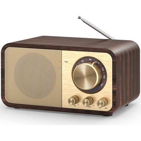 Vintage-FM-Bluetooth-Radio, wiederaufladbares tragbares Radio mit extra großem Abstimmknopf, klare 5-W-Lautsprecher