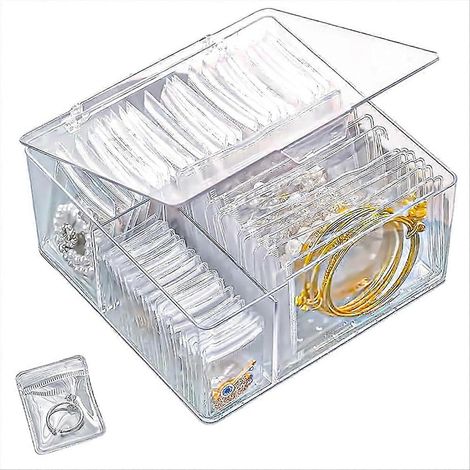 Schmuckaufbewahrung und Organizer aus Acryl mit 60 tragbaren, anlaufgeschützten Fächern und einer transparenten Schmuckbox (1/5)