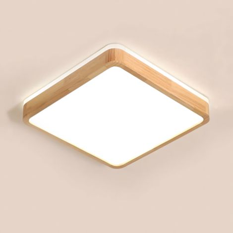 Plafonnier LED Bois, Lampe Carrée en Bois Naturel Lueur 360° Blanc naturel 4 500 K, 24 W 1 600 lm Salon, cuisine, salle à manger, couloir, maison, bureau, chambre d'enfant, bureau (Ø30 cm) (1/5)