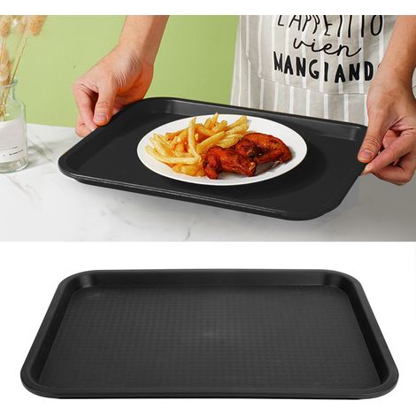 Plateau rectangulaire moyen en plastique résistant aux chutes, épais et antidérapant, idéal pour la restauration rapide chinoise, les cantines, les restaurants et la restauration commerciale. (Noir) (1/5)