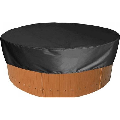 Housse de protection ronde pour jacuzzi (noire, 200 x 30 cm), tissu Oxford imperméable 190T argenté, protection UV et coupe-vent pour jacuzzi et piscine (1/5)