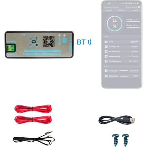 Multimètre sans fil Bluetooth 2,4 pouces : voltmètre, ampèremètre, coulomètre, détecteur de puissance de batterie, testeur de capacité de batterie, surveillance de batterie en temps réel (1/5)