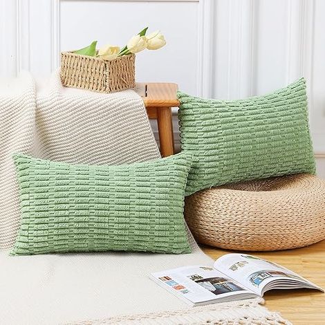 Juego de fundas de cojín de terciopelo a rayas, fundas suaves para muebles, aptas para sofás cama, color verde, 30 x 50 cm. (1/4)