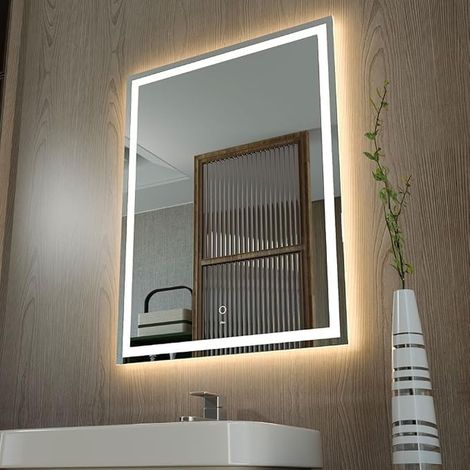60 x 80 cm LED Bathroom Mirror, Anti-Fog Lamp, Horizontal/Vertical Wall Mirror with Touch Button (1/5)