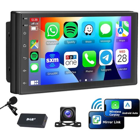 Autoradio Android 14 2 DIN Carplay 7 pouces GPS NAVI RDS Bluetooth - 4+64G DAB+ MIC CAM (1/5)