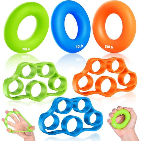 Fortalecedor de agarre de mano de sílice de 6 piezas - Ejercitador de manos y dedos - 3 niveles de resistencia - para (1/5)