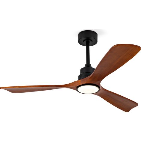 Ventilatore da soffitto con luce 132cm, 6 velocità, motore DC silenzioso, pale in legno massello, stile rustico, Nero e Noce scuro (1/5)