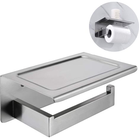 Porte-papier toilette mural en nickel brossé avec étagère, carré de salle de bain en acier inoxydable, distributeur de papier toilette mural moderne antirouille avec support de rangement pour téléphon