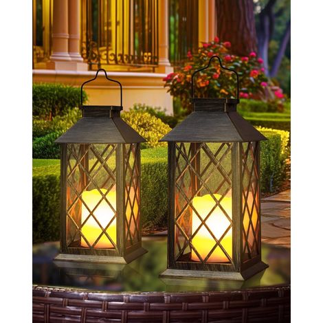 Lot de 2 Lampes Lanternes Solaires à Suspendre pour Jardin, Luminaires Extérieurs, 35,6 cm, 3 fois plus longtemps, 10 lumens, étanches, sans flamme, pour table, décoration de fête (1/5)
