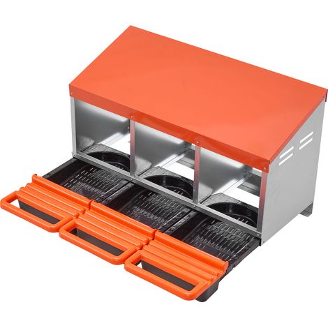 Mophorn Pondoir à poules 3 compartiments en acier galvanisé et plastique robuste, conçu pour diverses races de poules, avec plateau incliné et espace de ponte spacieux, dimensions 79,6x52,5x47,5 cm (1/5)