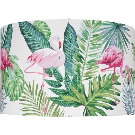 Lampadario in Tessuto Bianco con Foglie e Fenicotteri Forma a Cono Flamingo (1/5)