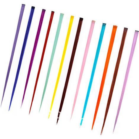 12 mèches colorées à clip pour femme fille, mèches longues lisses synthétiques, extension capillaire de cosplay Halloween, rehauts lumineux, lot de 12 pièces (1/5)