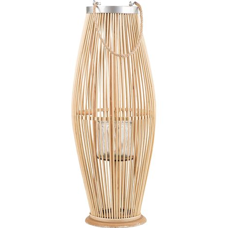 Lanterne Décorative Bougeoir Design 72 cm de Hauteur en Bambou Naturel Accessoire Parfait pour Salon Chambre au Style Boho et Scandinave Beliani