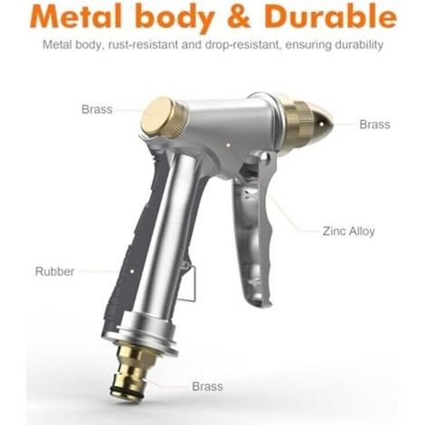 Pistolet d'arrosage avec buse en laiton, avec buse 4 modes d'arrosage, pour laver les voitures, les animaux domestiques, arroser le jardin (1/4)