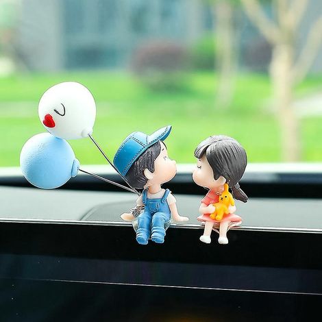 un Couple Bleu + Ballon Bleu Et Blanc, Dcoration De Personnage, Dcoration De Jardin En Rsine De Ballon, Jolie Dcoration De Voiture De Poupe De Cou (1/5)