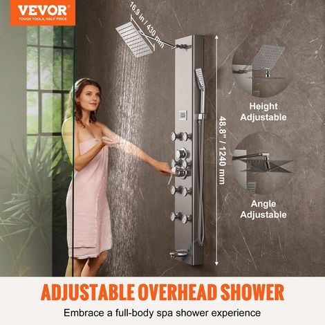 Système de Panneau de Douche avec 5 Modes, Tour de Panneau de Douche Affichage Numérique, 8 Jets de Massage, Bec de Baignoire et Po… (1/5)