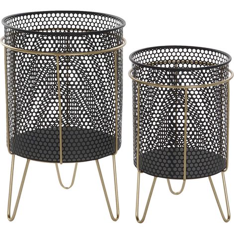 Cache-pot élégance noire et dorure pour intérieur chic - Noir mat avec finitions dorées
