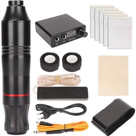 Kit tatouage complet machine stylo LED, alimentation 100‑230V prise EU, liner shader haute vitesse, matériel professionnel pour tatoueur. (1/5)