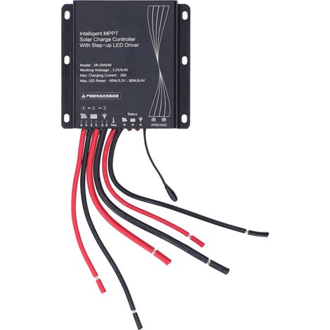 Régulateur Solaire MPPT 20A IP67 Étanche pour Panneau 40W-80W avec Contrôleur Batterie et Driver LED 3.2V/6.4V (1/5)