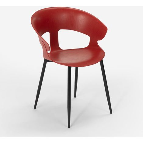 Chaise design moderne en métal polypropylène pour cuisine bar restaurant Evelyn - Rouge (1/5)