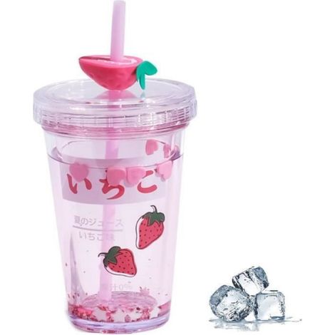 Bouteille - Paille Intégrée - Double Paroi - Motif Fraise - 44 Cl - Rose (1/4)