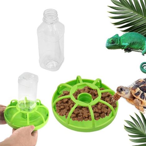 Wasserspender mit Wasserflasche für Kleintiere wie Schildkröten, Eidechsen und Hamster (grün) (1/5)