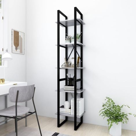 Bibliothèque à 5 niveaux, Étagère de Rangement, Meuble pour Dossier, Armoire de Rangement Gris béton 40x30x175cm Bois ingénierie AXZ18144 (1/5)