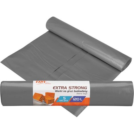 Sacchi per macerie da costruzione in LDPE extra resistenti, 120 l, 5 pezzi, grigi, spessi e robusti.