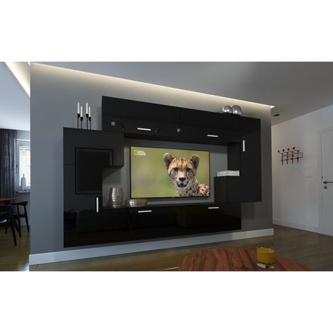 Ensemble meuble TV NEXT 6 AN6-17B-HG20-1B noir brillant 256 cm