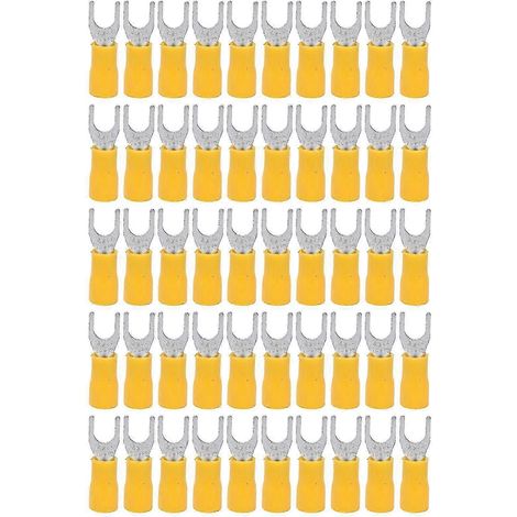 Lot de 50 connecteurs à sertir isolés à fourche - 14/12 AWG, jaunes pour équipements v3.55 (1/4)