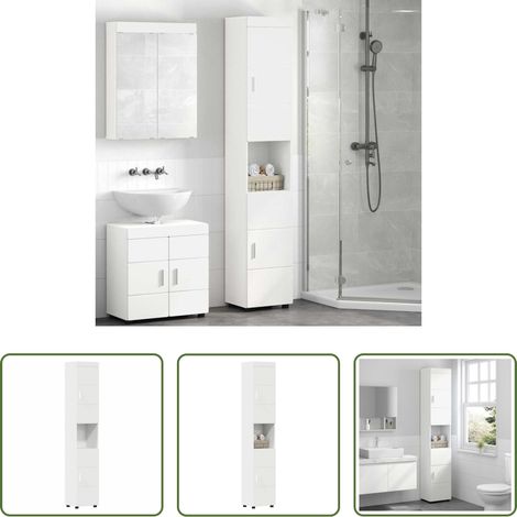 vidaXL Badezimmer Schrank Set - Badezimmerschrank-Set TULUM Weiß 37 x 31,5 x 203 cm (1/5)